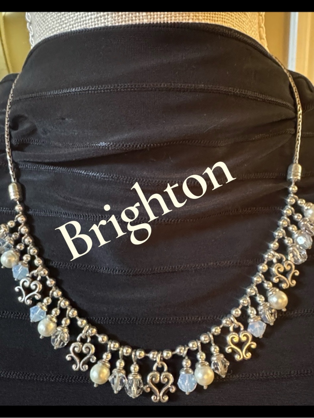 Brighton Silver-Tone Pearl, Crystal, & Hearts Fringe Necklace